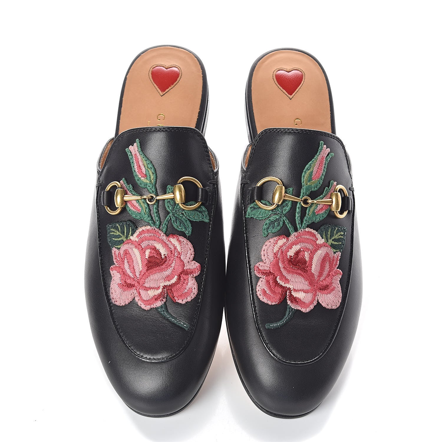 Gucci Calfskin Flower Embroidered Princetown Slippers 37 Black 5 of 8