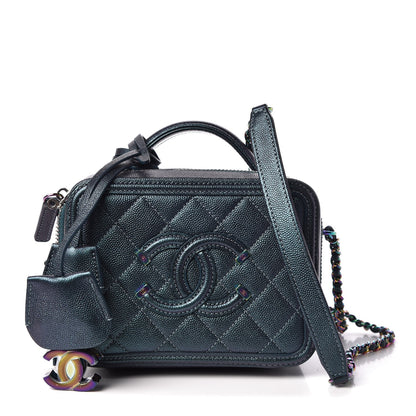 Chanel Iridescent Caviar Quilted Small CC Filigree Vanity Case Dark Turquoise 1 of 8
