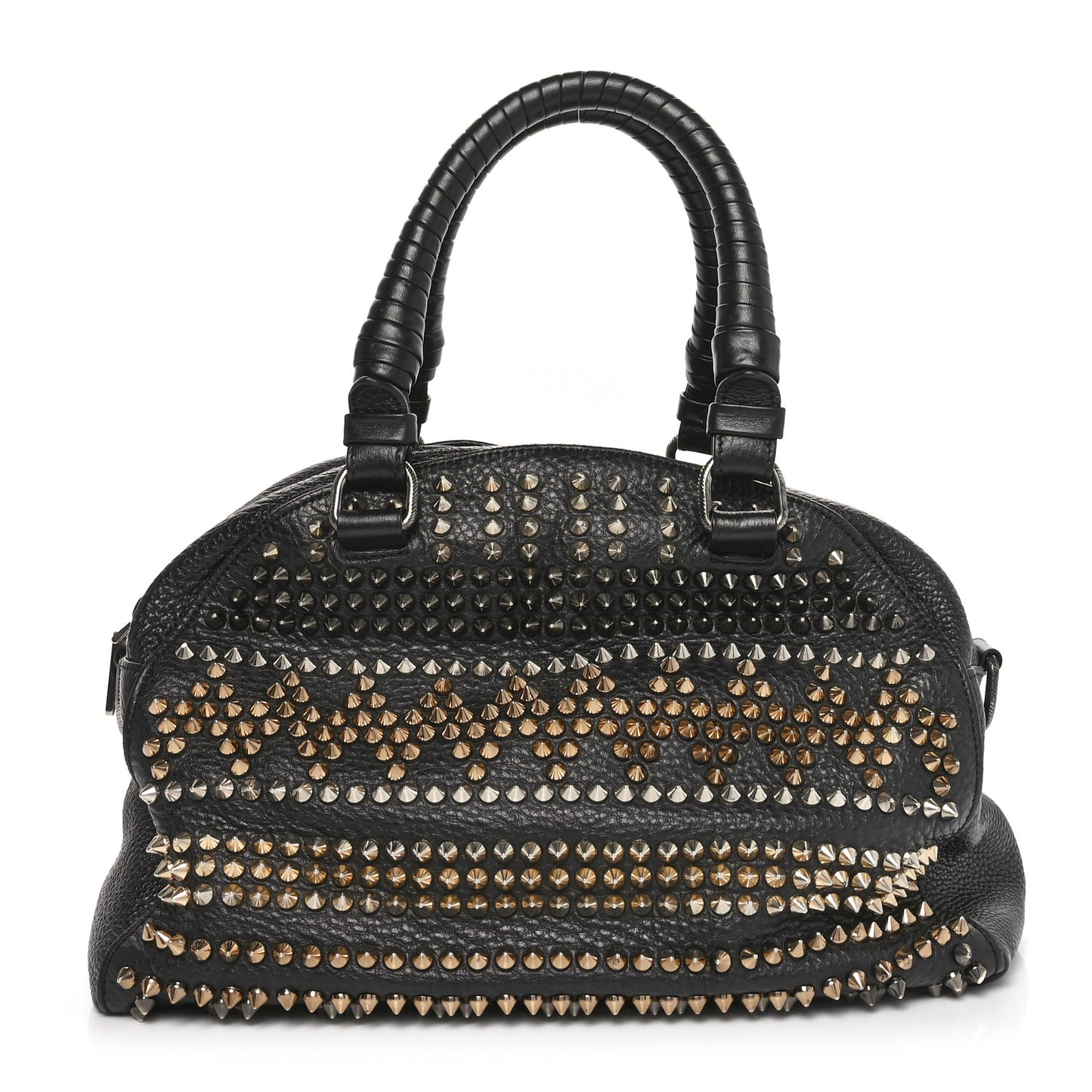 Calfskin Mix Chevron Spikes Small Panettone Bowling Bag Black