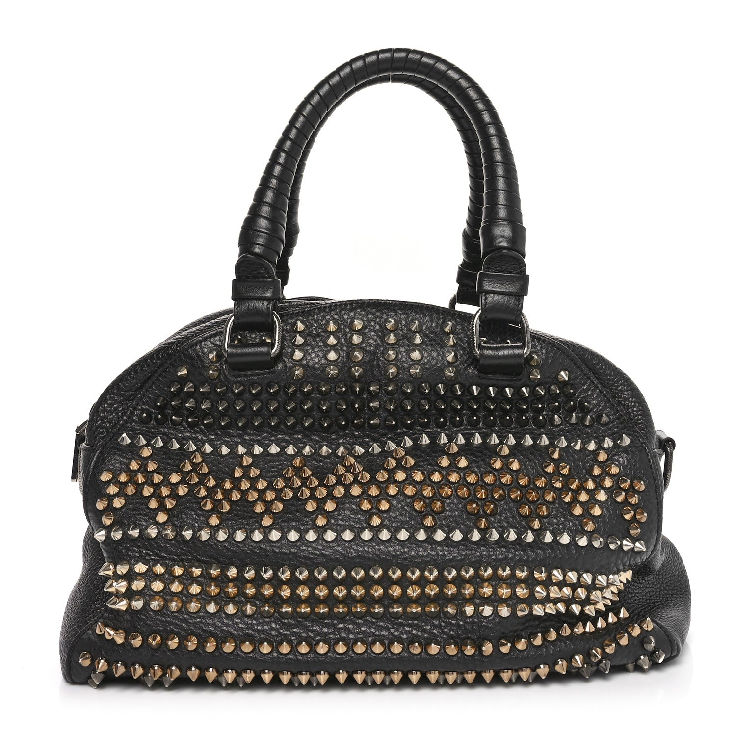 Christian Louboutin Calfskin Mix Chevron Spikes Small Panettone Bowling Bag Black 1 of 9
