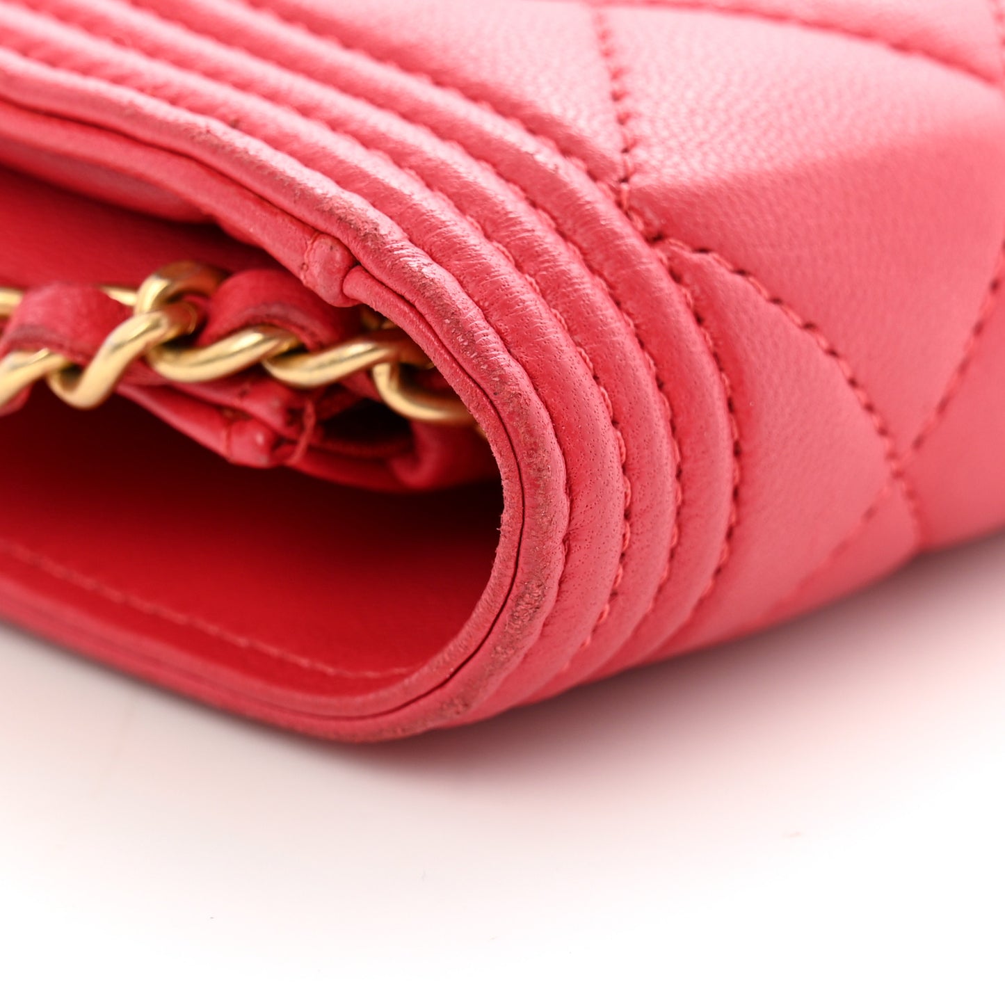 Lambskin Quilted Boy Wallet On Chain WOC Dark Fuchsia