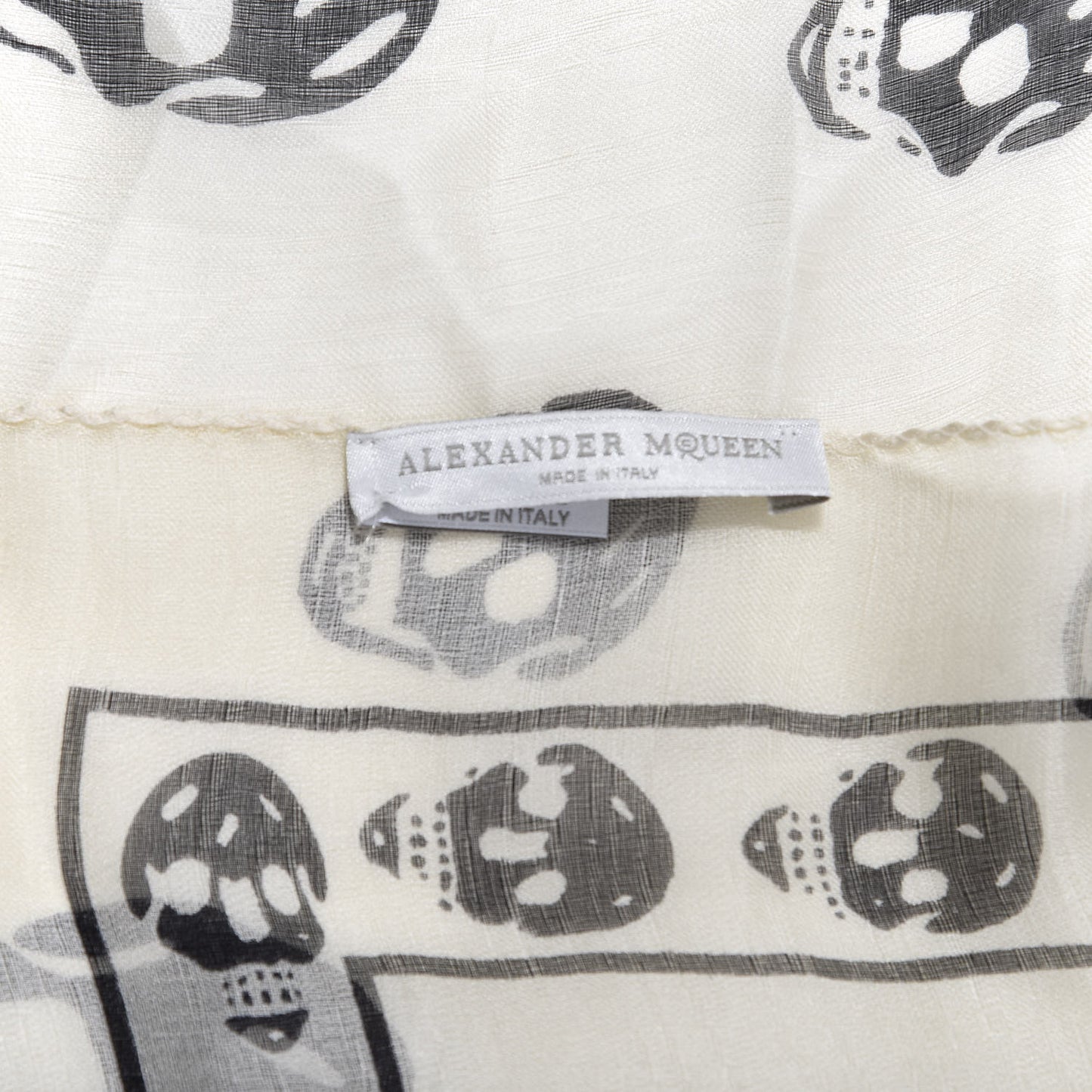 Silk Chiffon Skull Scarf Ivory Black