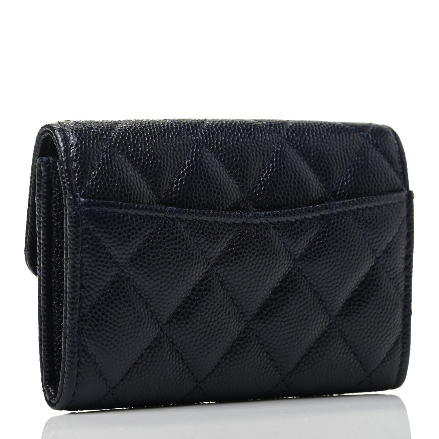 Caviar Quilted Flap Card Holder Wallet Navy Blue