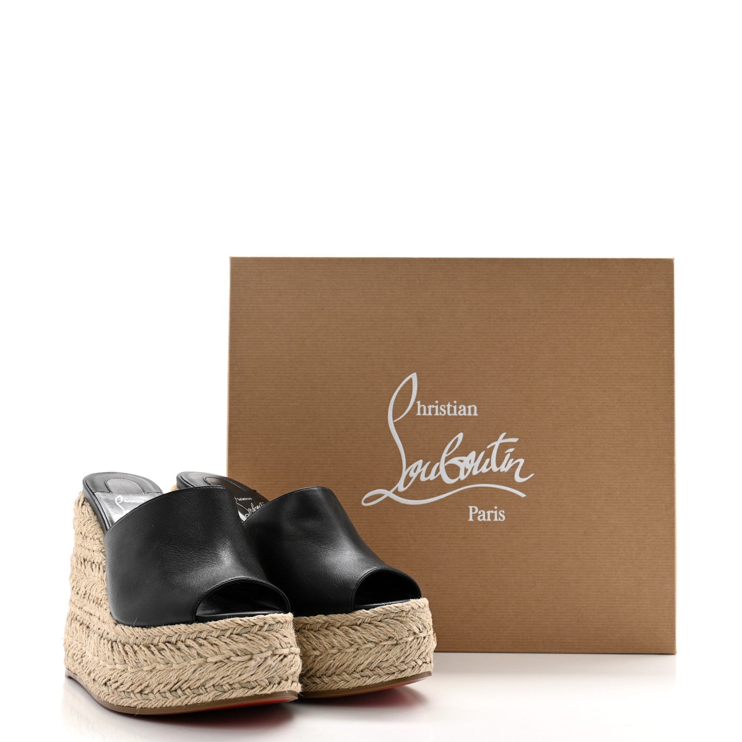 Christian Louboutin Calfskin Ariella Zeppa 130 Espadrille Sandals 37 Black Naturel 10 of 10