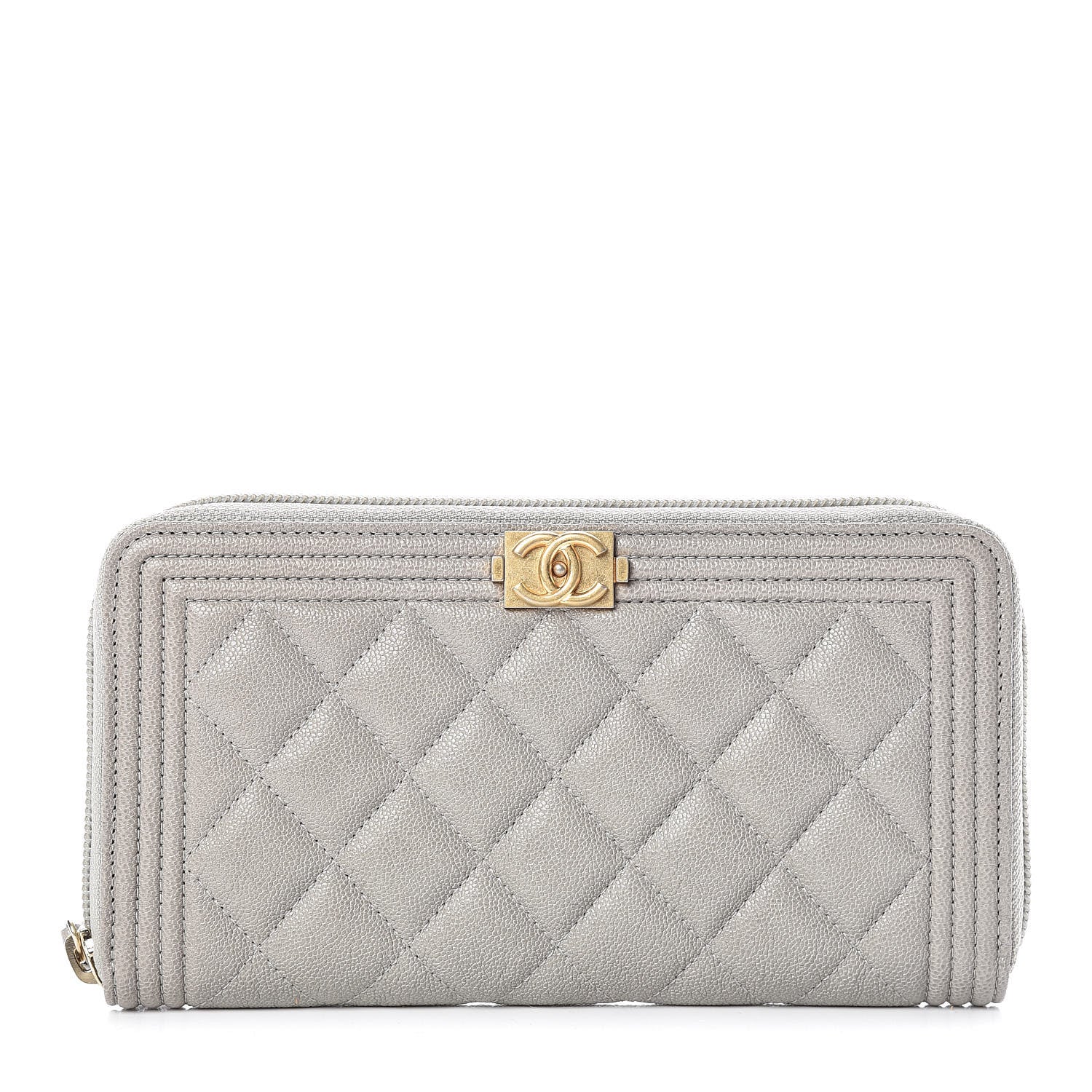 Chanel Caviar Large Zip Around Boy Wallet Grey 1 of 11