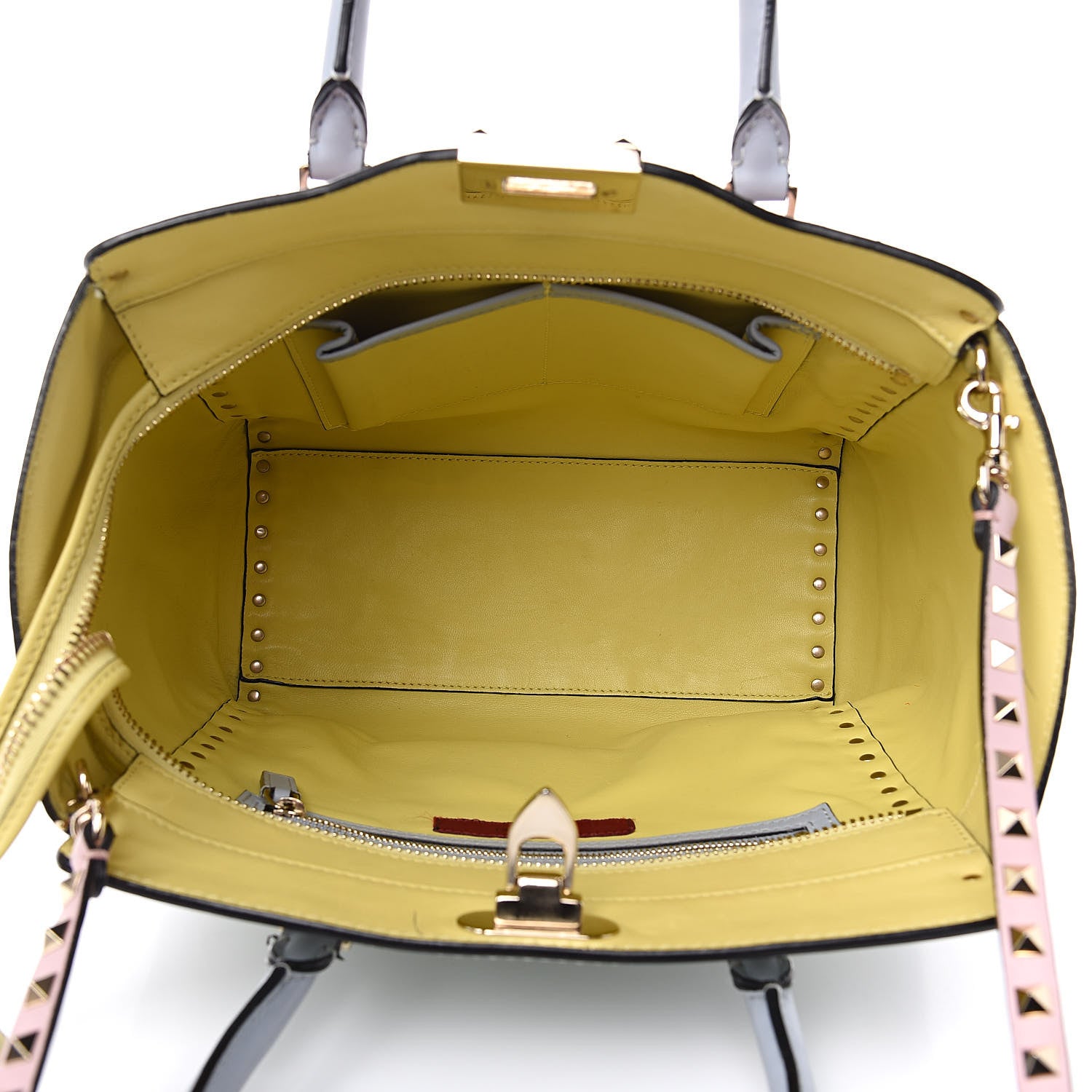 Valentino Garavani Vitello Watercolor Rockstud Double Handle Tote Rose Green Yellow Sky 5 of 16