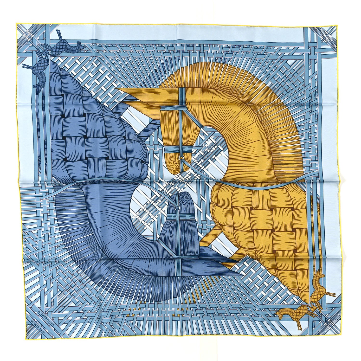 Hermes Silk Masan & Masan Scarf 90 Bleu Ciel Mordore 1 of 3