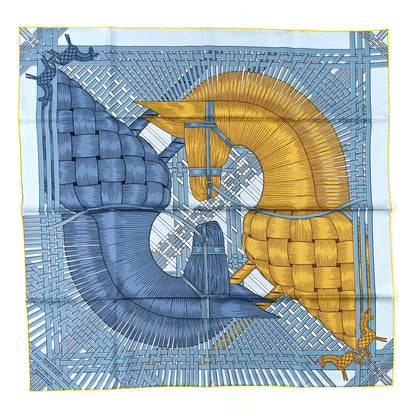 Hermes Silk Masan & Masan Scarf 90 Bleu Ciel Mordore 1 of 3