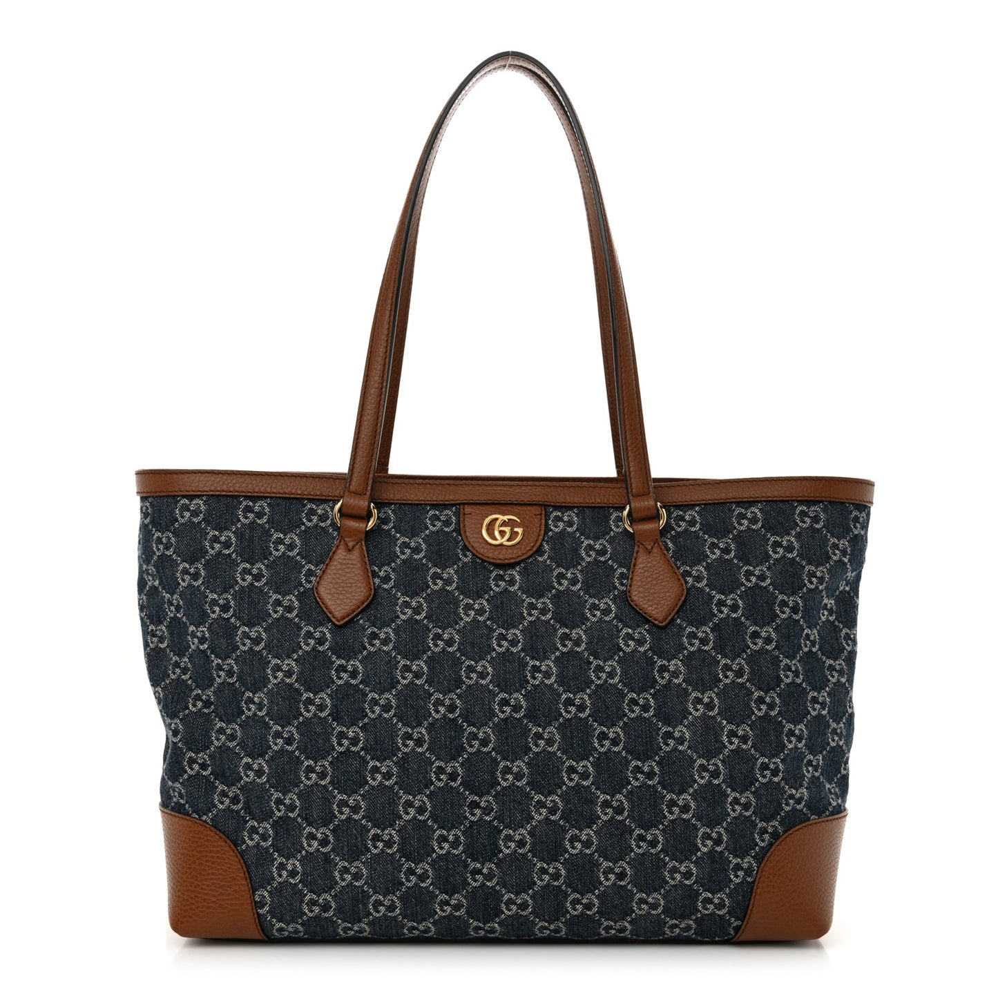 New Denim GG Monogram Medium Ophidia Shopping Tote Blue Tea Cuir