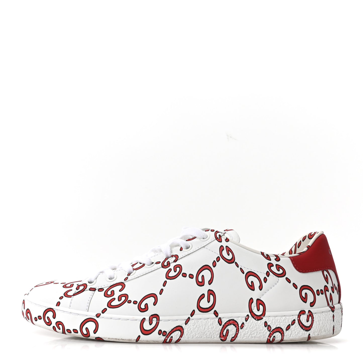 Calfskin GucciGhost Print Womens Ace Sneakers 40.5 White Hibiscus Red