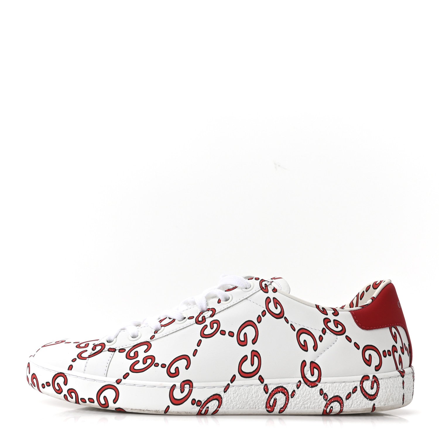 Gucci Calfskin GucciGhost Print Womens Ace Sneakers 40.5 White Hibiscus Red 1 of 10
