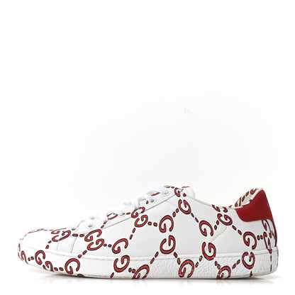 Gucci Calfskin GucciGhost Print Womens Ace Sneakers 40.5 White Hibiscus Red 1 of 10