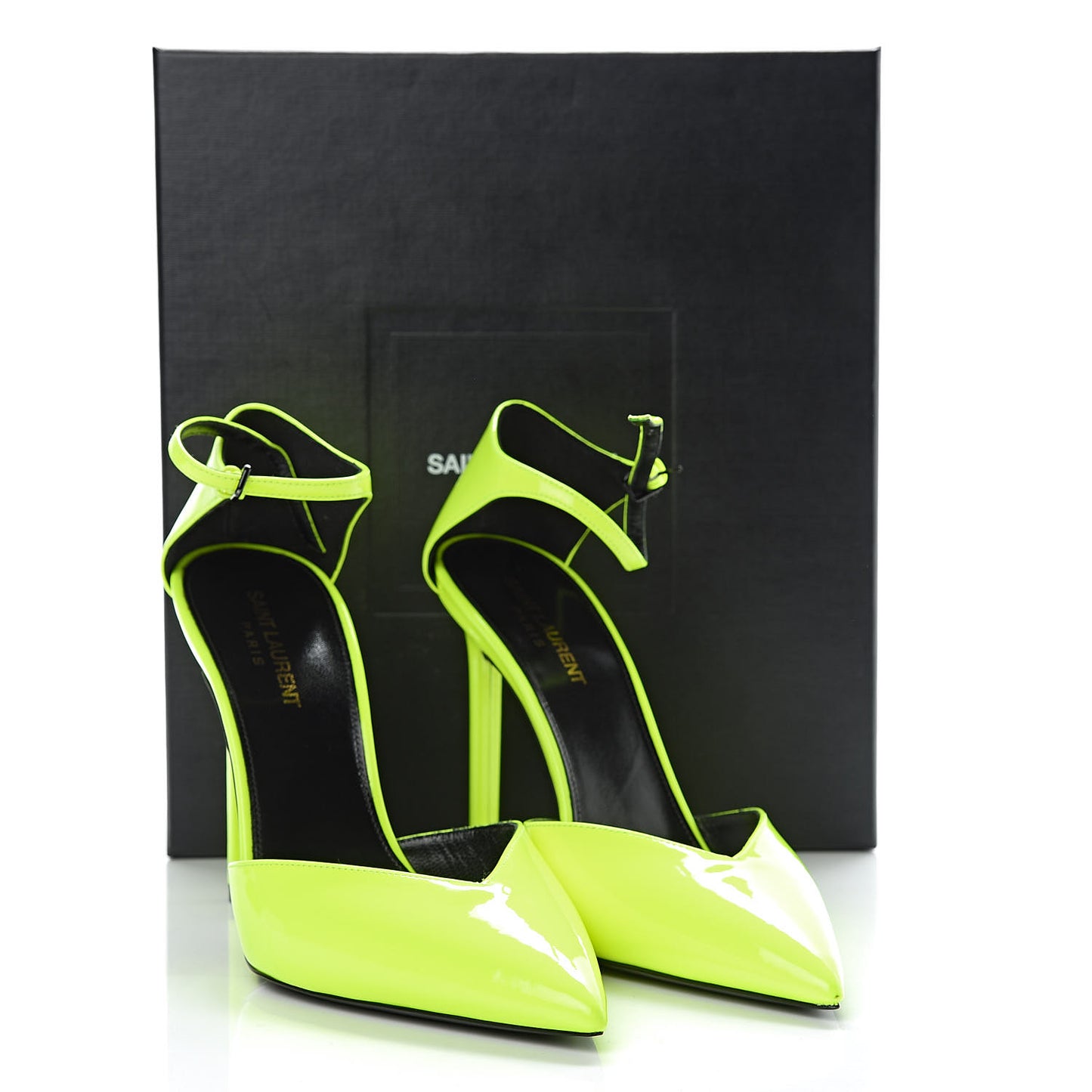 Patent Anja 105 Ankle Strap Pointed Pumps 39 Fluo Yellow