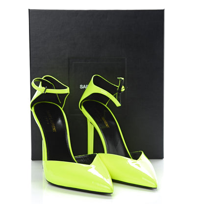 Saint Laurent Patent Anja 105 Ankle Strap Pointed Pumps 39 Fluo Yellow 10 of 10