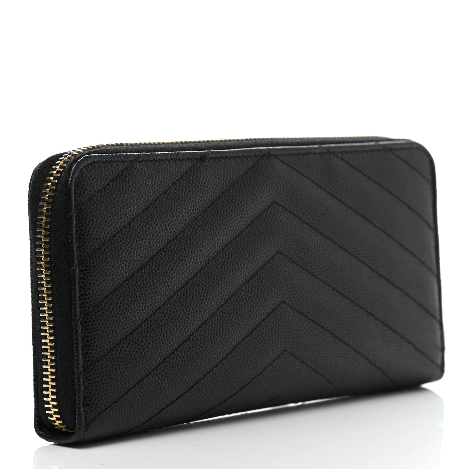 Saint Laurent Grain De Poudre Matelasse Chevron Monogram Zip Around Wallet Black 3 of 10