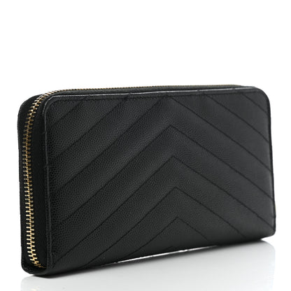 Saint Laurent Grain De Poudre Matelasse Chevron Monogram Zip Around Wallet Black 3 of 10