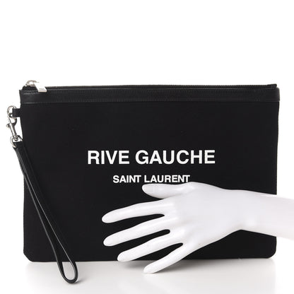 Saint Laurent Linen Canvas Rive Gouche Zipped Pouch Black 2 of 8