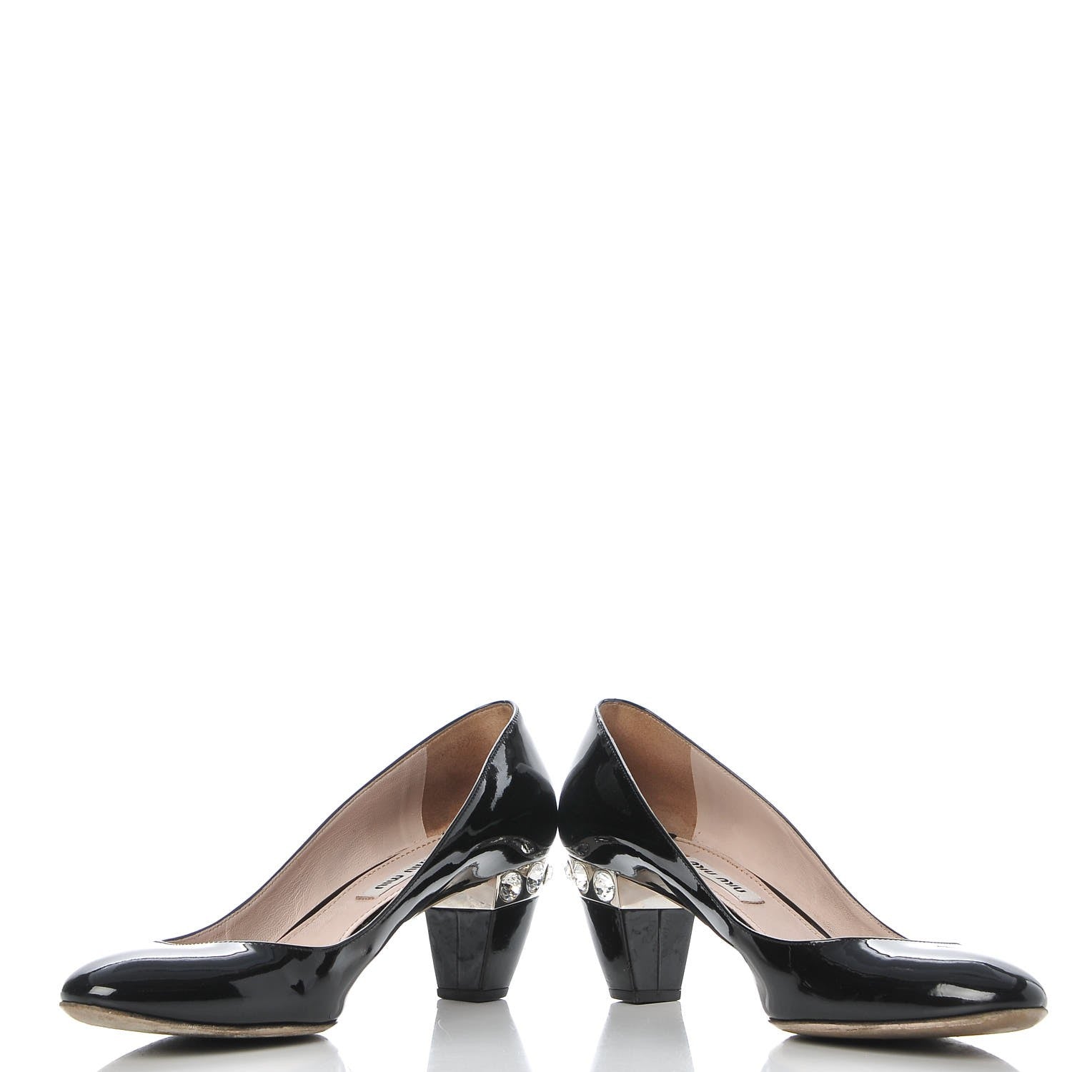 Miu Miu Vernice Crystal Jeweled Pumps 38 Black 5 of 13