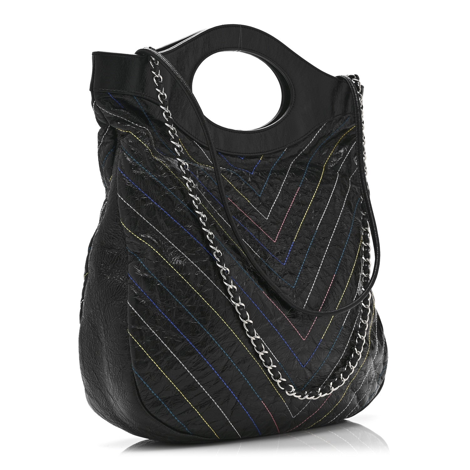 Chanel Glazed Calfskin Chevron Stitched Large 31 Shopping Bag Black Multicolor 3 of 10