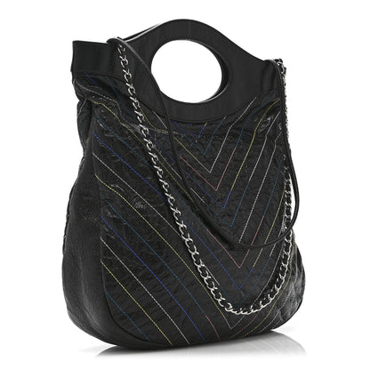 Chanel Glazed Calfskin Chevron Stitched Large 31 Shopping Bag Black Multicolor 3 of 10