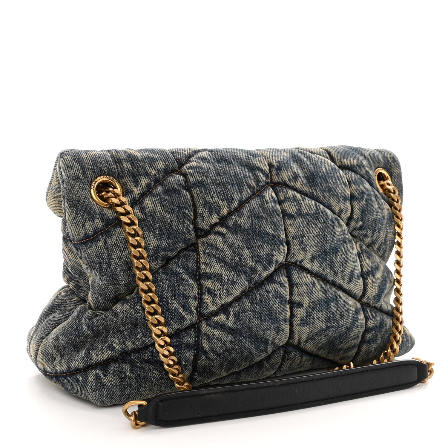 Saint Laurent Denim Quilted Small Loulou Puffer Monogram Chain Satchel Rodeo Blue 3 of 11
