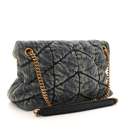 Saint Laurent Denim Quilted Small Loulou Puffer Monogram Chain Satchel Rodeo Blue 3 of 11