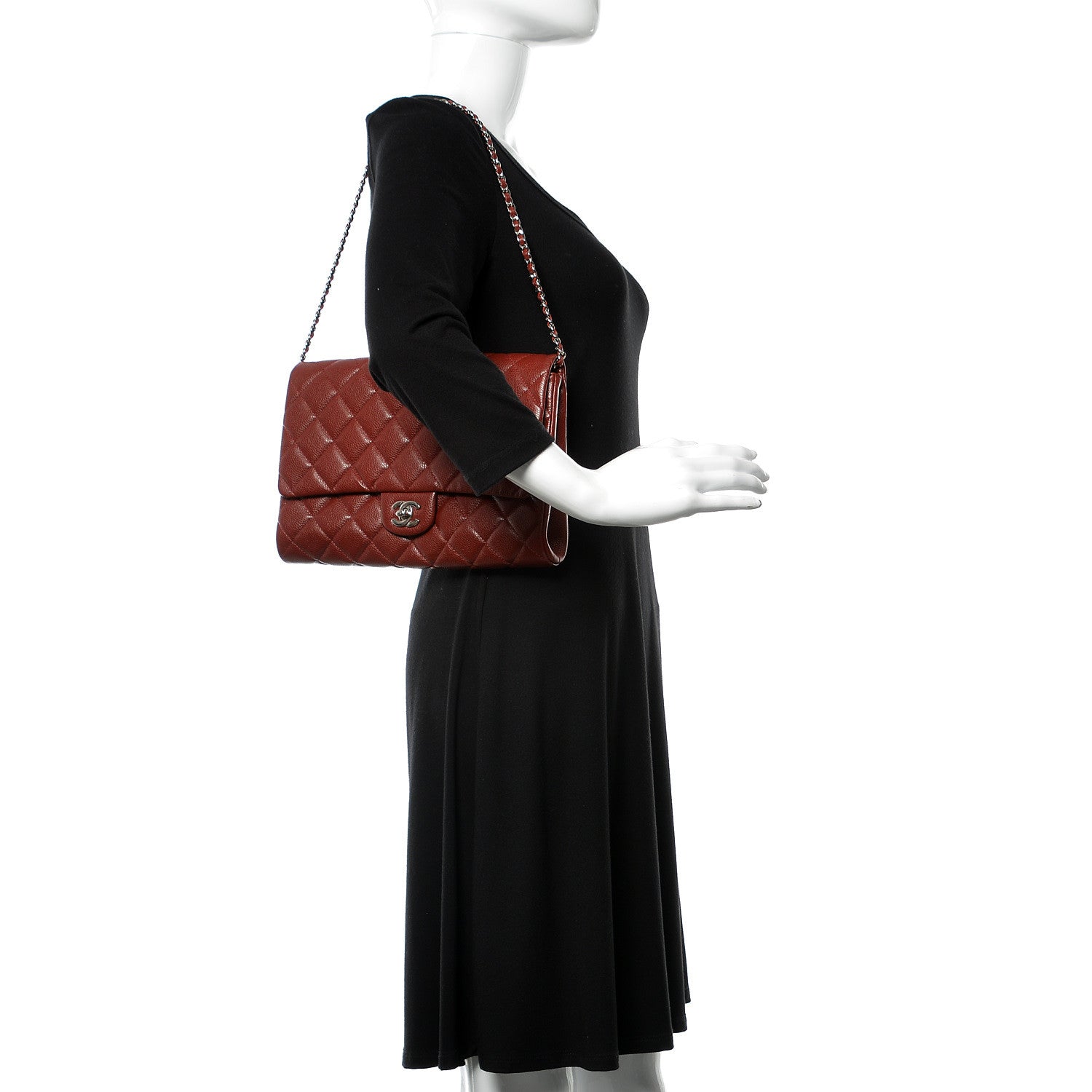 Chanel Caviar Quilted Clutch With Chain Flap Dark Red 2 of 10