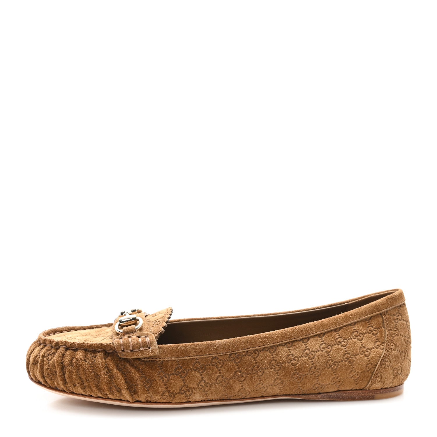 Gucci Suede Micro GG Horsebit Womens Kensington Moccasin Loafers 37 Cuoio 1 of 10