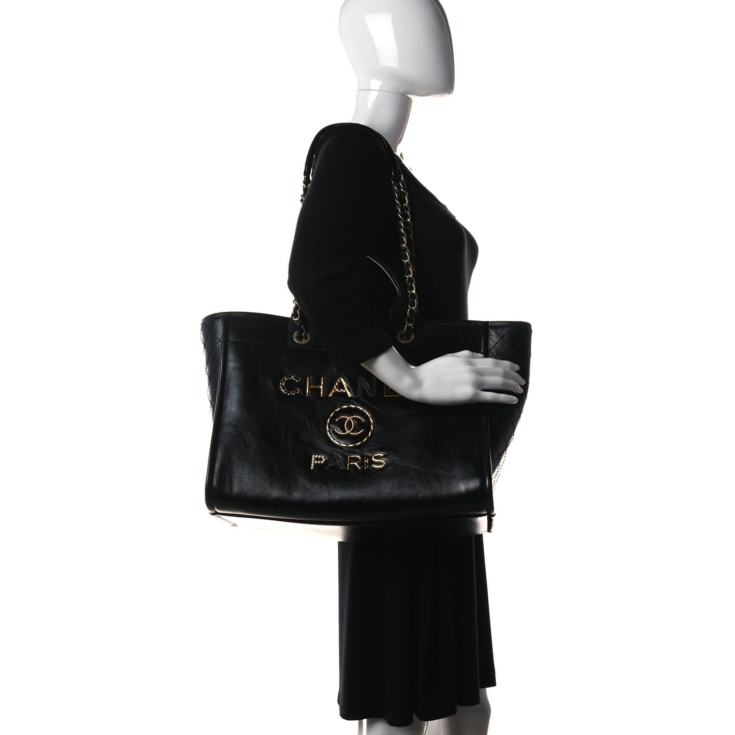 Aged Calfskin Medium Charms Deauville Tote Black