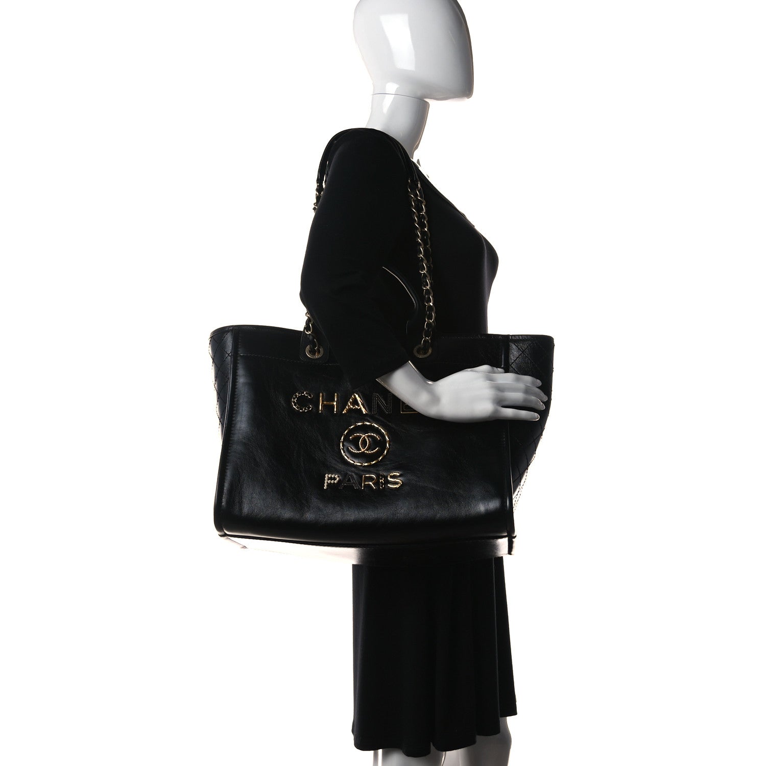 Chanel Aged Calfskin Medium Charms Deauville Tote Black 2 of 16