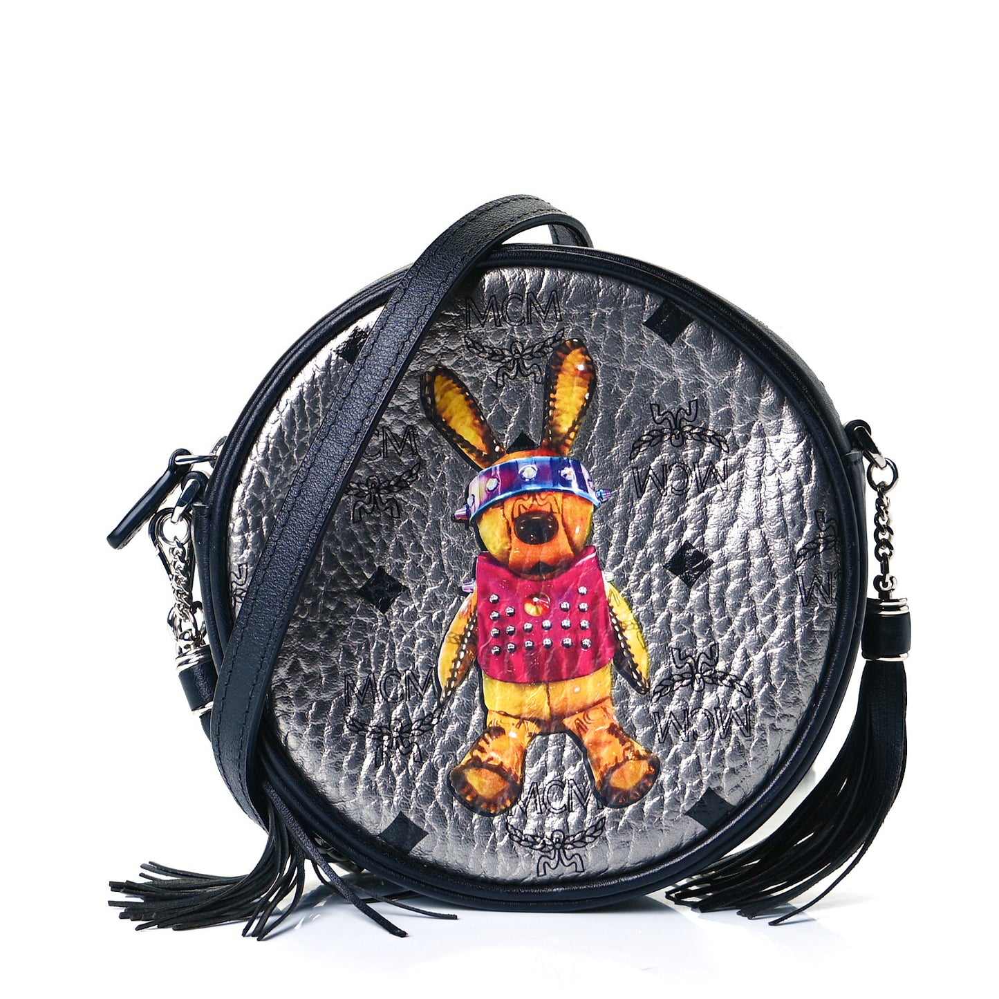 Metallic Visetos Rabbit Tambourine Crossbody Silver