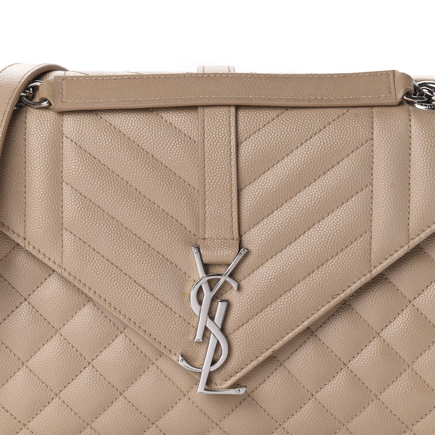 Grain De Poudre Textured Mixed Matelasse Medium Triquilt Monogram Satchel Taupe