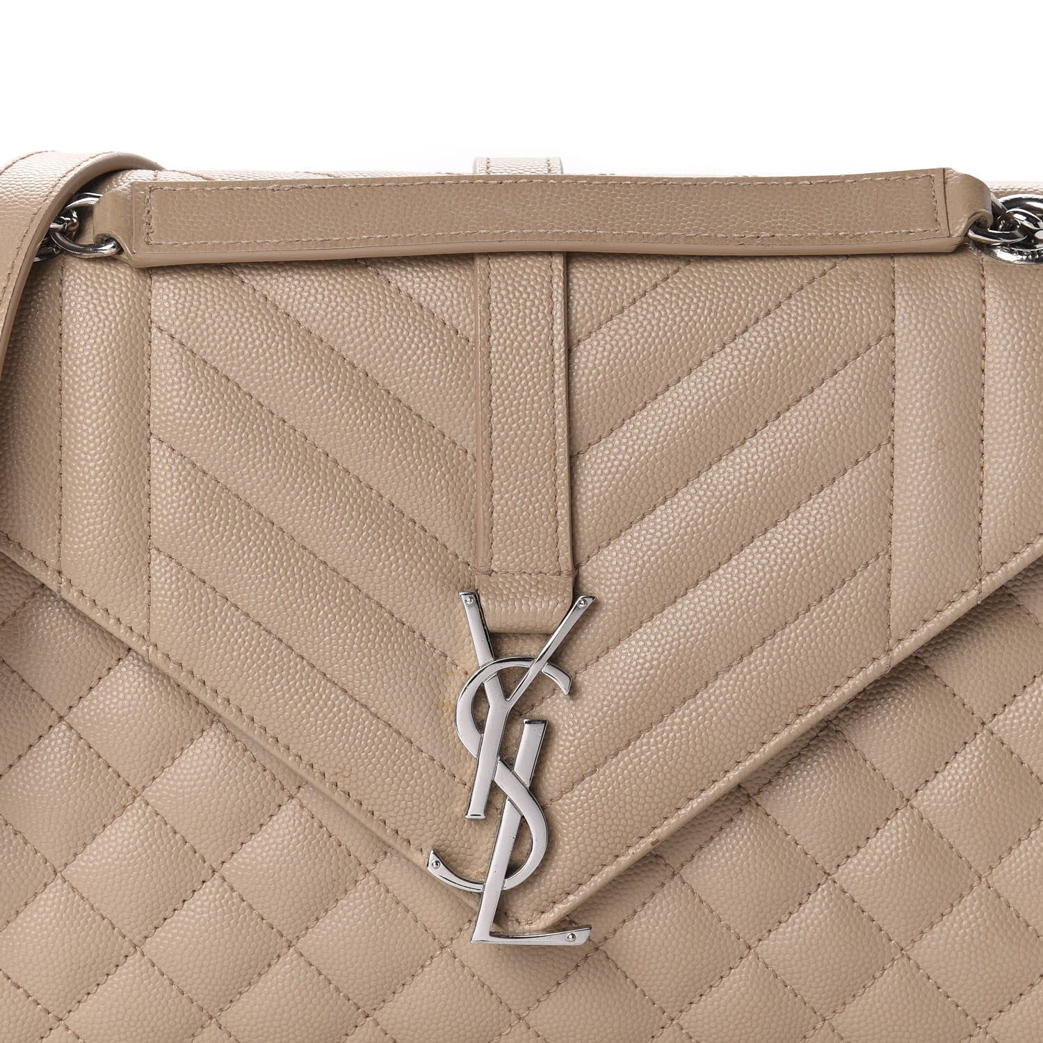 Saint Laurent Grain De Poudre Textured Mixed Matelasse Medium Triquilt Monogram Satchel Taupe 9 of 9