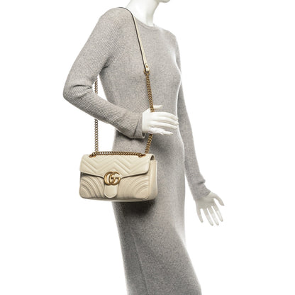 Gucci Calfskin Matelasse Small GG Marmont Shoulder Bag White 2 of 7
