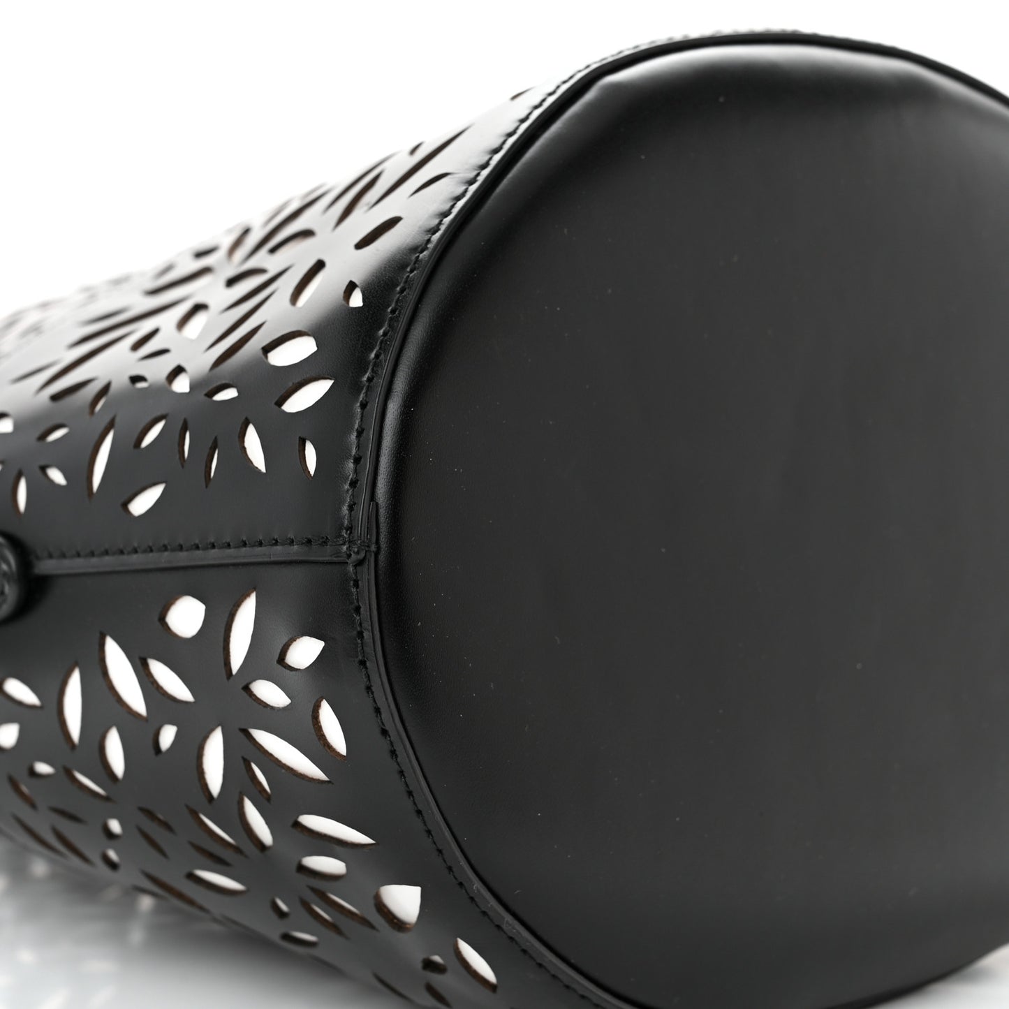 Calfskin Laser Cut Bucket Bag Black