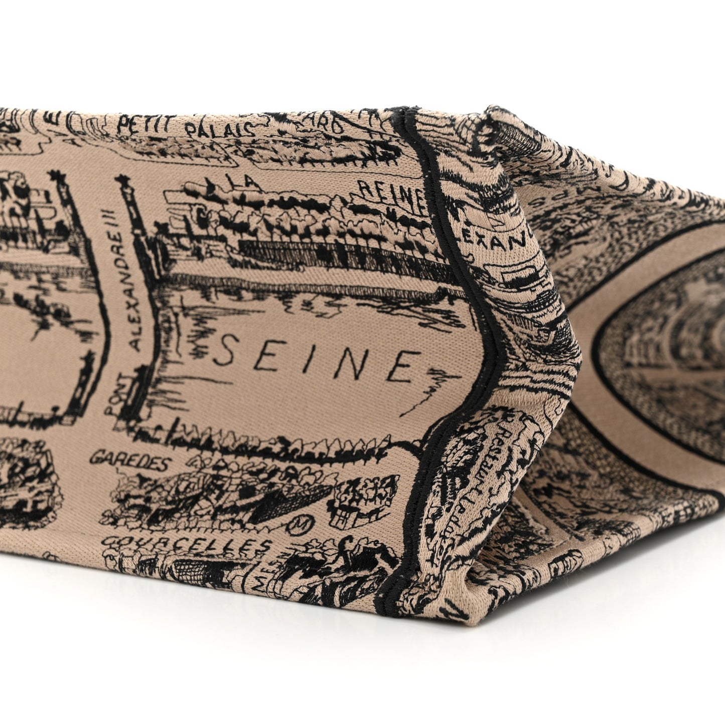 Canvas Embroidered Large Plan De Paris Book Tote Beige Black