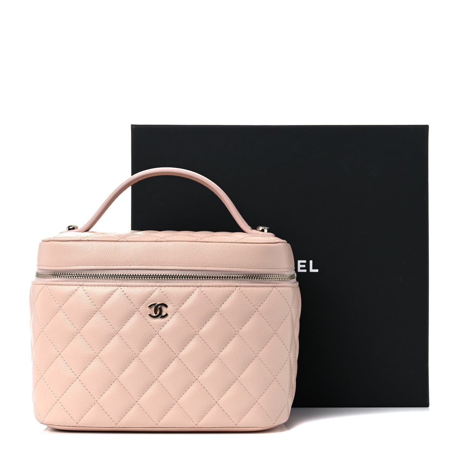Caviar Quilted Large Vanity Pouch Light Beige