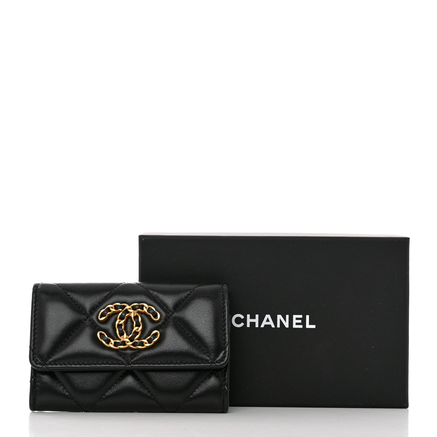 Lambskin Quilted Chanel 19 Flap Card Holder Black