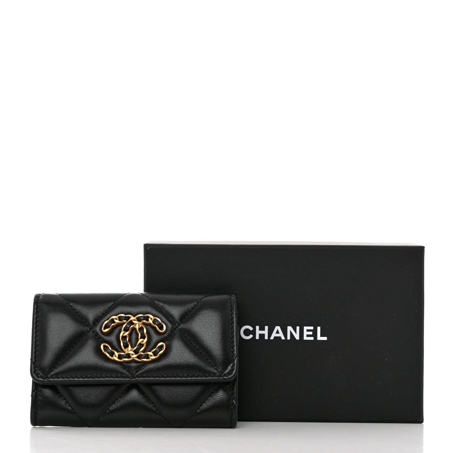 Chanel Lambskin Quilted Chanel 19 Flap Card Holder Black 10 of 10