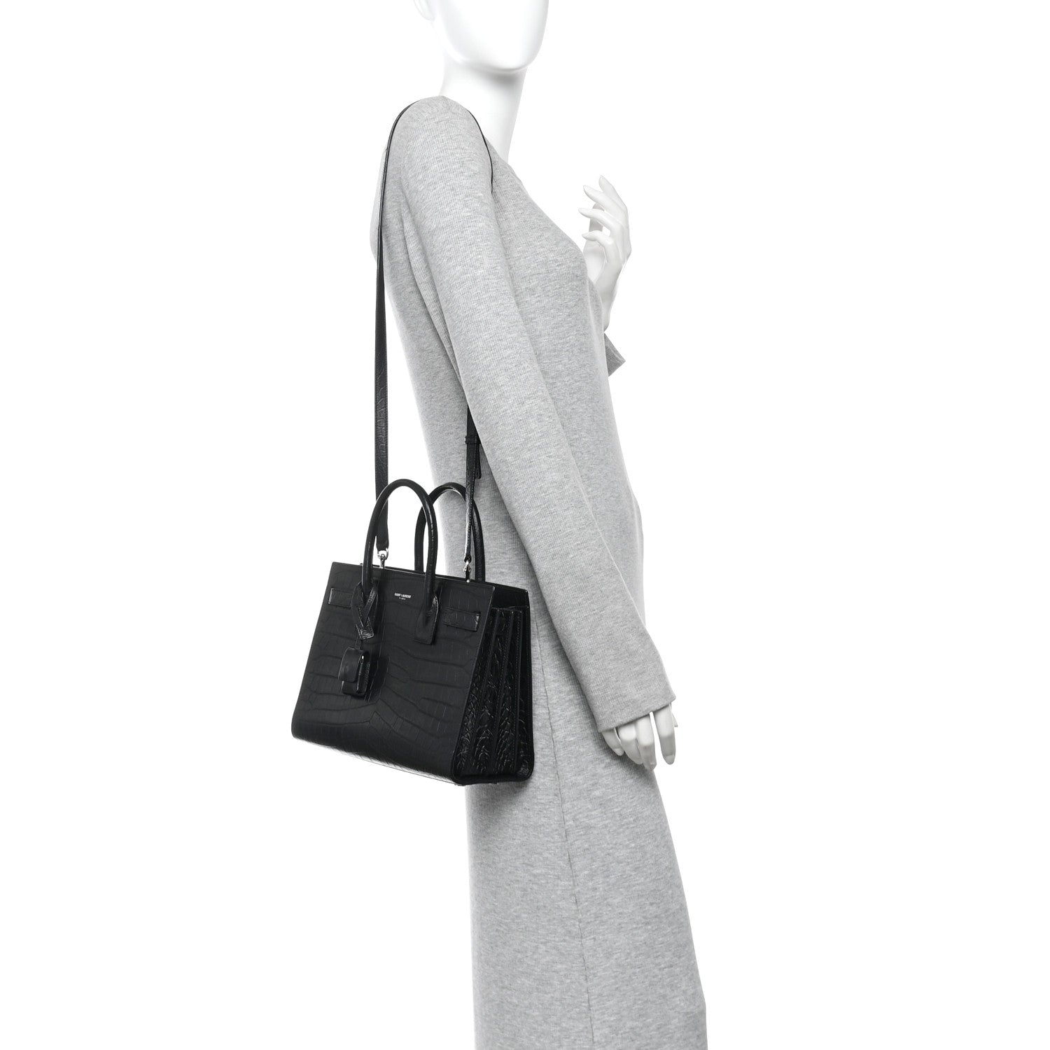 Saint Laurent Calfskin Crocodile Embossed Baby Sac De Jour Black 2 of 9