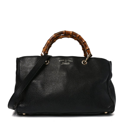 Gucci Pebbled Calfskin Medium Bamboo Shopper Tote Black 1 of 10