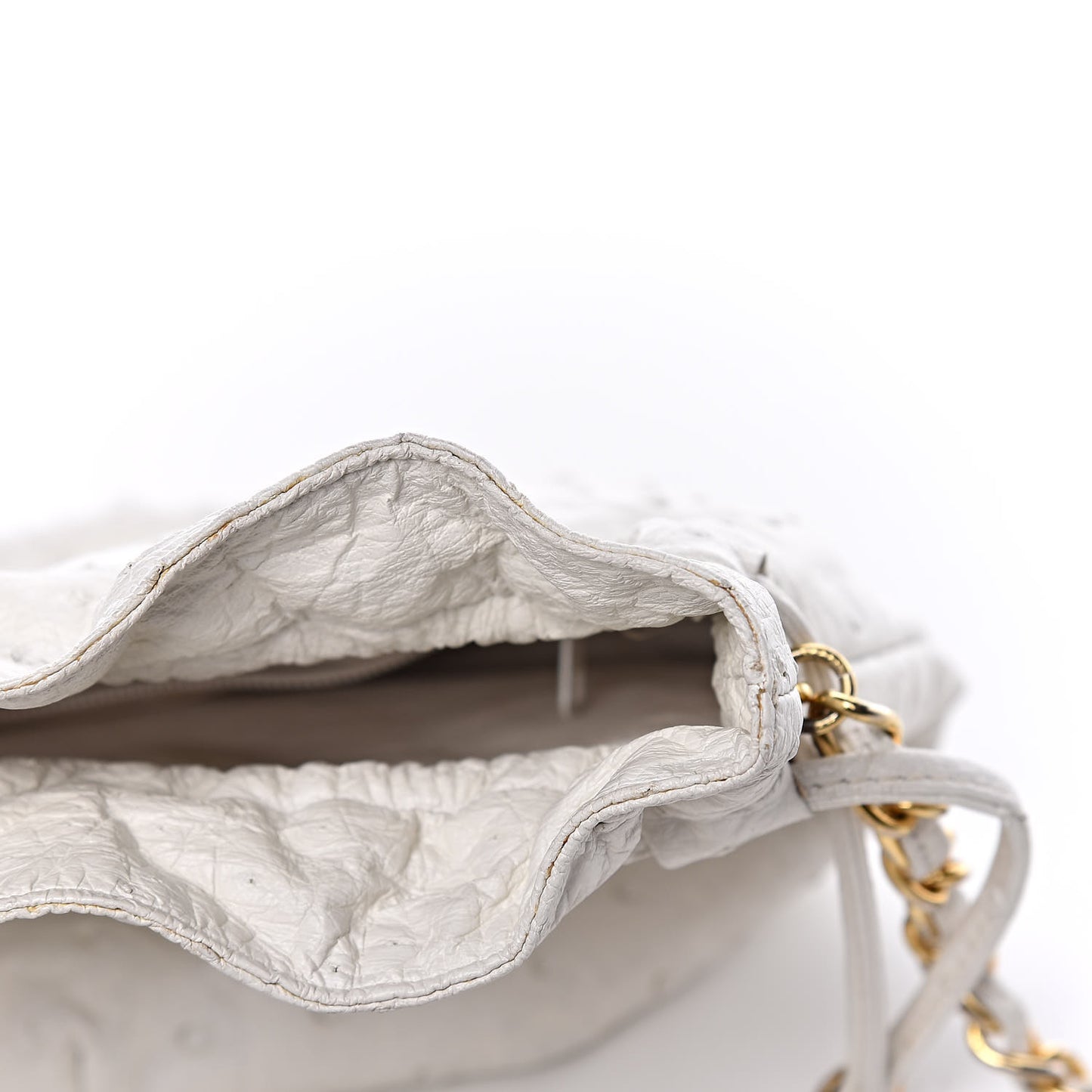 Ostrich Drawstring Pouch Bag White