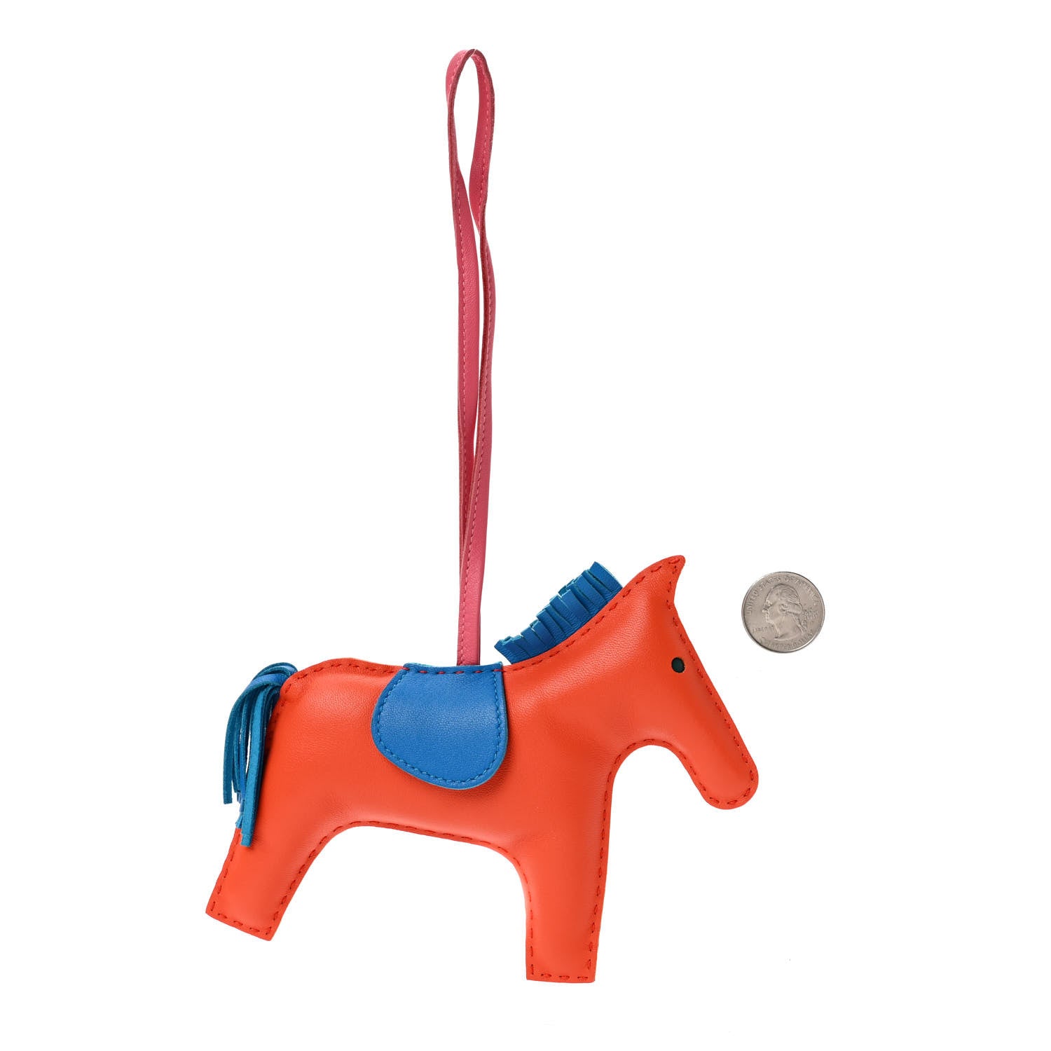 Hermes Milo Lambskin Grigri Rodeo Horse Bag Charm GM Orange Poppy 2 of 4