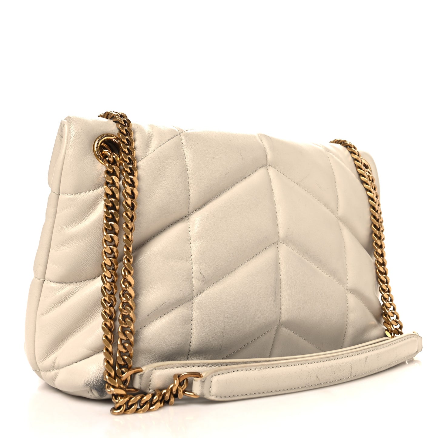 Lambskin Quilted Small Loulou Puffer Monogram Chain Satchel Blanc Vintage