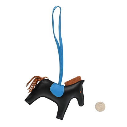 Hermes Milo Lambskin Grigri Rodeo Horse Bag Charm MM Black Gold Bleu Zanzibar 2 of 5