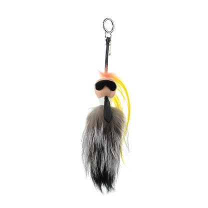Fendi Fox Mink Goat Fur Mini Karlito Bag Charm White Black Flamingo 1 of 5