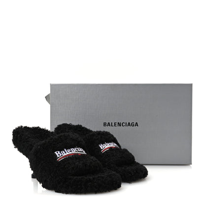 Balenciaga Faux Shearling Political Campaign Logo 80mm Sandals 37 Black 8 of 8
