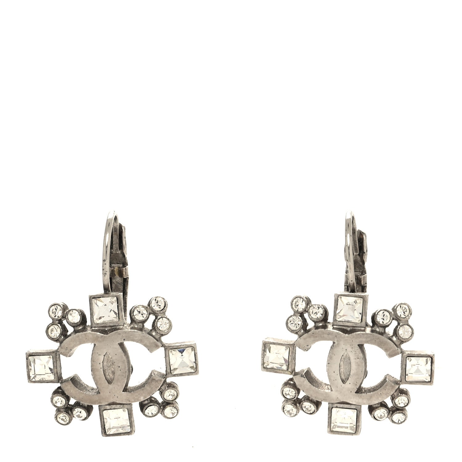 Chanel Swarovski Crystal CC Clip On Earrings Silver 1 of 4