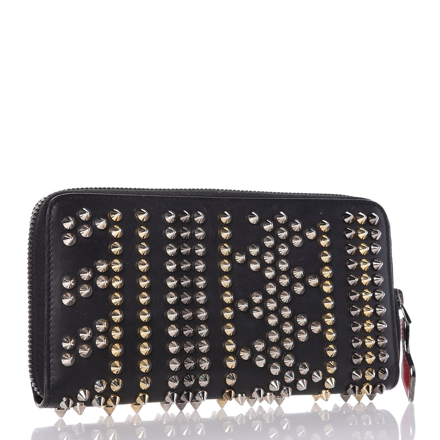 Christian Louboutin Calfskin Mix Chevron Spikes Panettone Zip Around Wallet Black 3 of 9