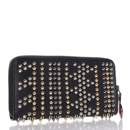 Christian Louboutin Calfskin Mix Chevron Spikes Panettone Zip Around Wallet Black 3 of 9